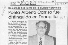 Poeta Alberto Carrizo fue distinguido en Tocopilla  [artículo].