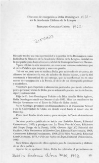 Discurso de recepción a Delia Domínguez en la Academia Chilena de la Lengua  [artículo] Fernando González Urízar.