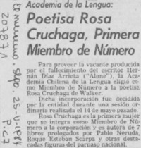 Poetisa Rosa Cruchaga, primera miembro de número