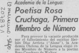 Poetisa Rosa Cruchaga, primera miembro de número