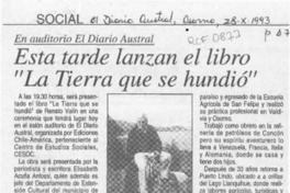 Esta tarde lanzan el libro "La tierra que se hundió"  [artículo].