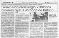 Premio Nacional Sergio Villalobos clausuró ayer X Jornada de Historia  [artículo].