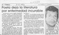 Poeta deja la literatura por enfermedad incurable  [artículo].
