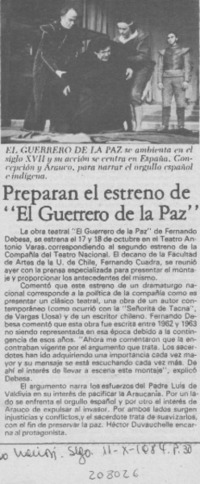 Preparan el estreno de "El guerrero de la paz"