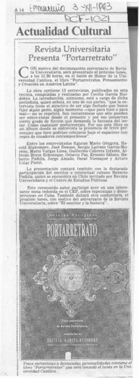 Revista Universitaria presenta "Portarretrato"  [artículo].