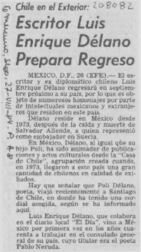 Escritor Luis Enrique Délano prepara regreso