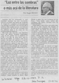 "Luz entre las sombras" o más acá de la literatura