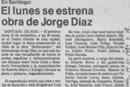 El Lunes se estrena obra de Jorge Díaz