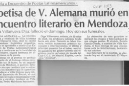 Poetisa de V. Alemana murió en encuentro literario en Mendoza  [artículo].