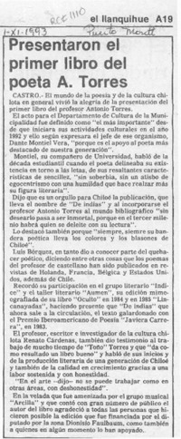 Presentaron el primer libro del poeta A. Torres  [artículo].