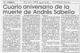 Cuarto aniversario de la muerte de Andrés Sabella  [artículo].
