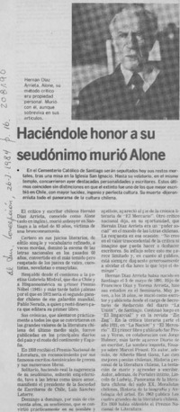 Haciéndole honor a su seudónimo murió Alone
