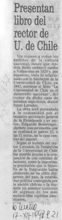 Presentan libro del rector de U. de Chile  [artículo].