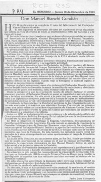 Don Manuel Bianchi Gundián  [artículo] Pedro Daza Valenzuela.