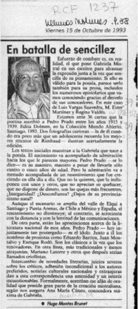En batalla de sencillez  [artículo] Hugo Montes Brunet.
