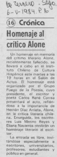 Homenaje al crítico Alone