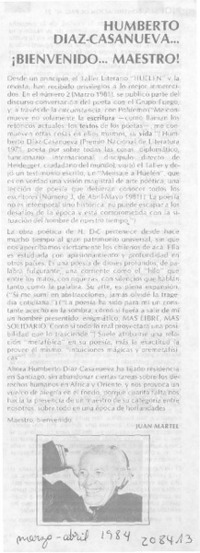 Humberto Díaz-Casanueva -- Bien venido -- Maestro!