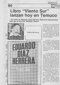 Libro "Viento sur" lanzan hoy en Temuco