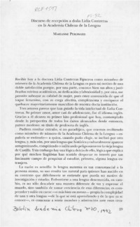 Discurso de recepción a doña Lidia Contreras en la Academia Chilena de la Lengua  [artículo] Marianne Peronard.
