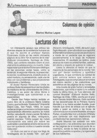 Lecturas del mes  [artículo] Marino Muñoz Lagos.