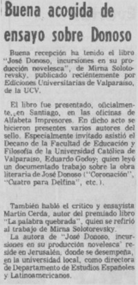 Buena acogida de ensayo sobre Donoso