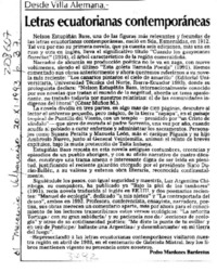 Letras ecuatorianas contemporáneas  [artículo] Pedro Mardones Barrientos.