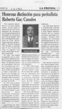 Honrosa distinción para periodista Roberto Gac Canales  [artículo].