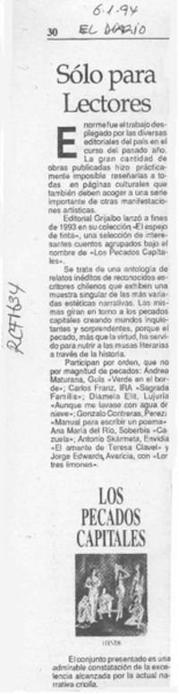 Sólo para lectores  [artículo].