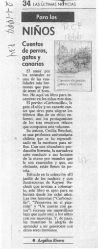 Cuentos de perros, gatos y canarios  [artículo] Angélica Rivera.