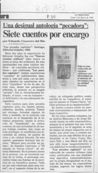 Una desigual antología "pecadora", siete cuentos por encargo  [artículo] Eduardo Guerrero del Río.