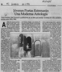 Jóvenes poetas estrenarán una moderna antología  [artículo].