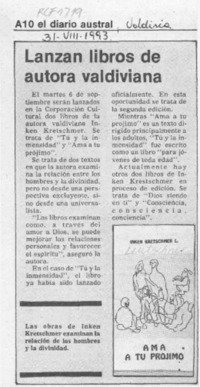 Lanzan libros de autora valdiviana  [artículo]