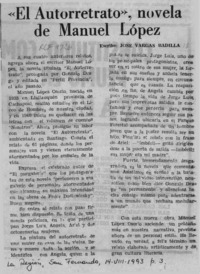"El autorretrato", novela de Manuel López  [artículo] José Vargas Badilla.