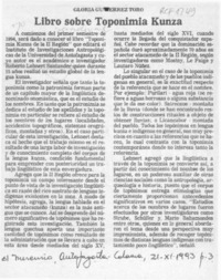 Libro sobre toponimia kunza  [artículo] Gloria Gutiérrez Toro.