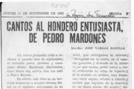 Cantos al hondero entusiasta, de Pedro Mardones  [artículo] José Vargas Badilla.