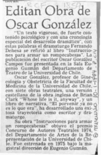 Editan obra de Oscar González  [artículo].