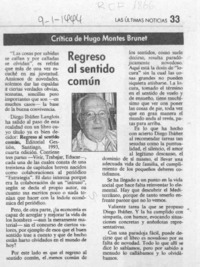 Regreso al sentido común  [artículo] Hugo Montes Brunet.