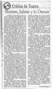 "Romeo, Julieta y lo demás"  [artículo] Carola Oyarzún L.