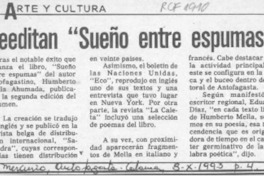 Reeditan "Sueño entre espumas"  [artículo].