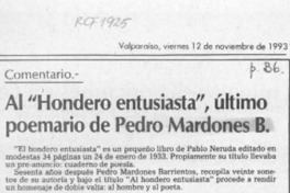 Al "Hondero entusiasta", último poemario de Pedro Mardones B.