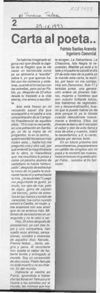 Carta al poeta  [artículo] Patricio Bastías Araneda.