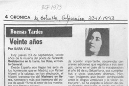 Veinte años  [artículo] Sara Vial.
