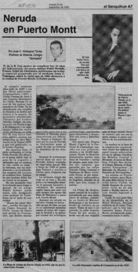 Neruda en Puerto Montt  [artículo] Juan C. Velásquez Torres.