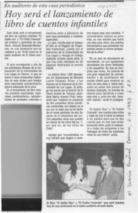 Hoy será el lanzamiento de libro de cuentos infantiles  [artículo].