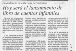 Hoy será el lanzamiento de libro de cuentos infantiles  [artículo].