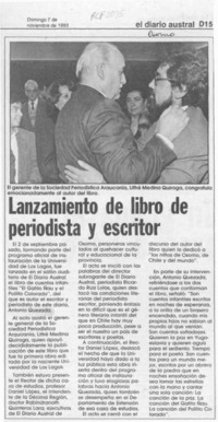 Lanzamiento de libro de periodista y escritor  [artículo].
