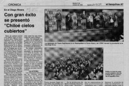 Con gran éxito se presentó "Chiloé cielos cubiertos"  [artículo].