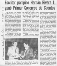 Escritor pampino Hernán Rivera L. ganó primer concurso de cuentos  [artículo].
