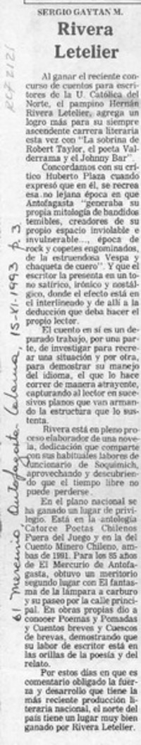 Rivera Letelier  [artículo] Sergio Gaytán M.