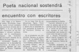 Poeta nacional sostendrá encuentro con escritores